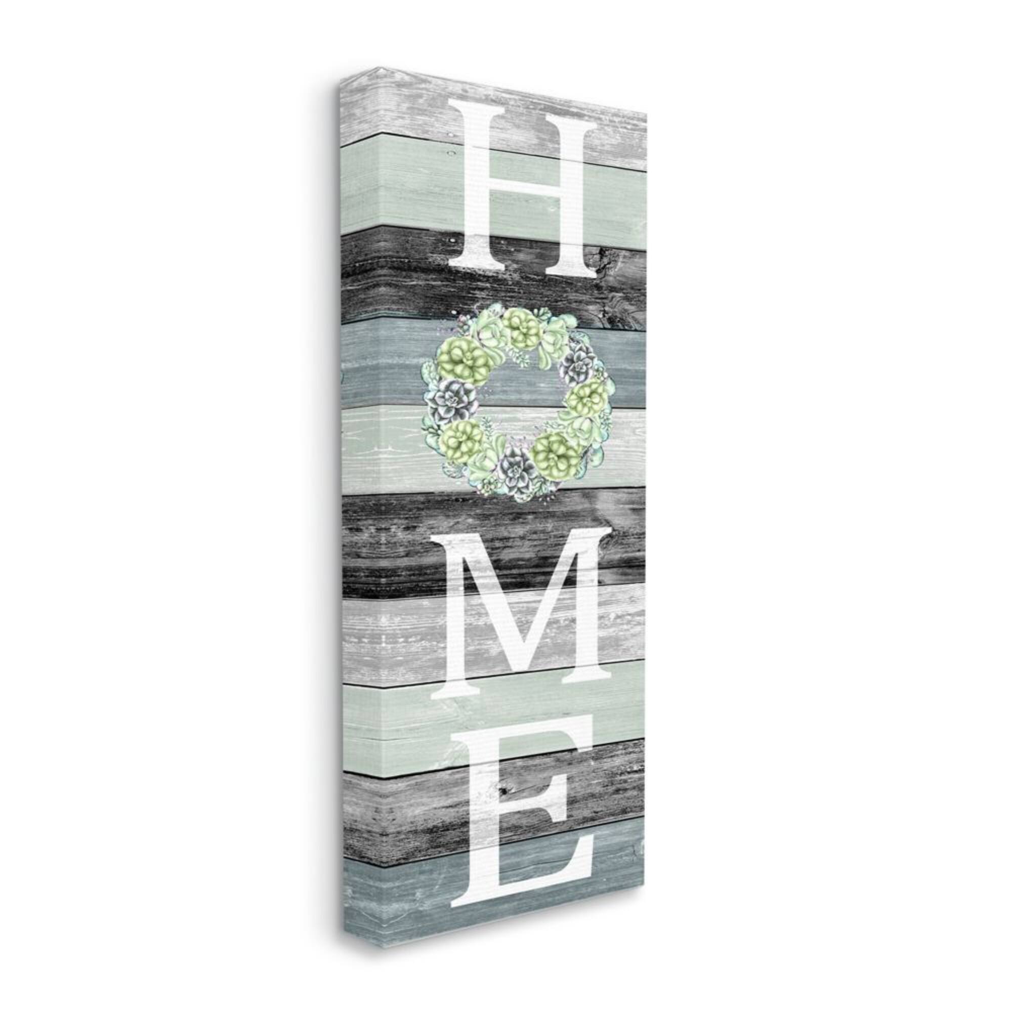 Stupell Industries Succulent Wreath Welcome Home Sign Green Black Canvas Wall Art